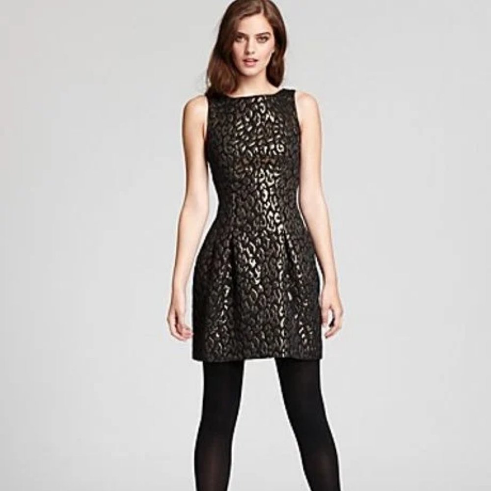 Leopard Print Metallic Sleeveless Cocktail Dress
